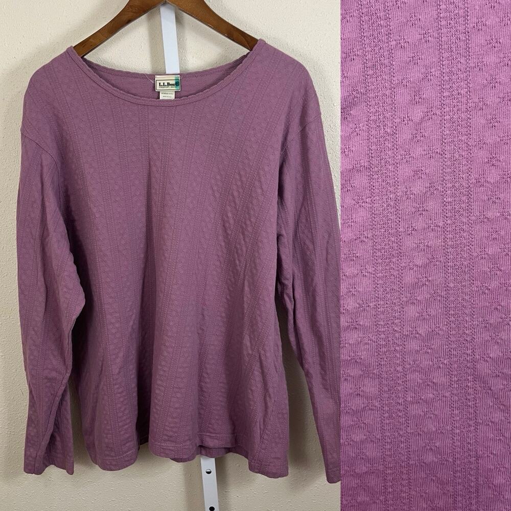 Vintage L.L.Bean Textured Cotton Top Women’s XL Purple Boat Neck Made USA